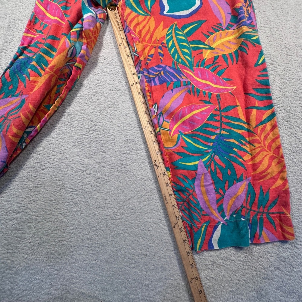 C‎ & C California 100% Linen Pants Tropical Print Wide Leg Cropped Women's L - Picture 8 of 9